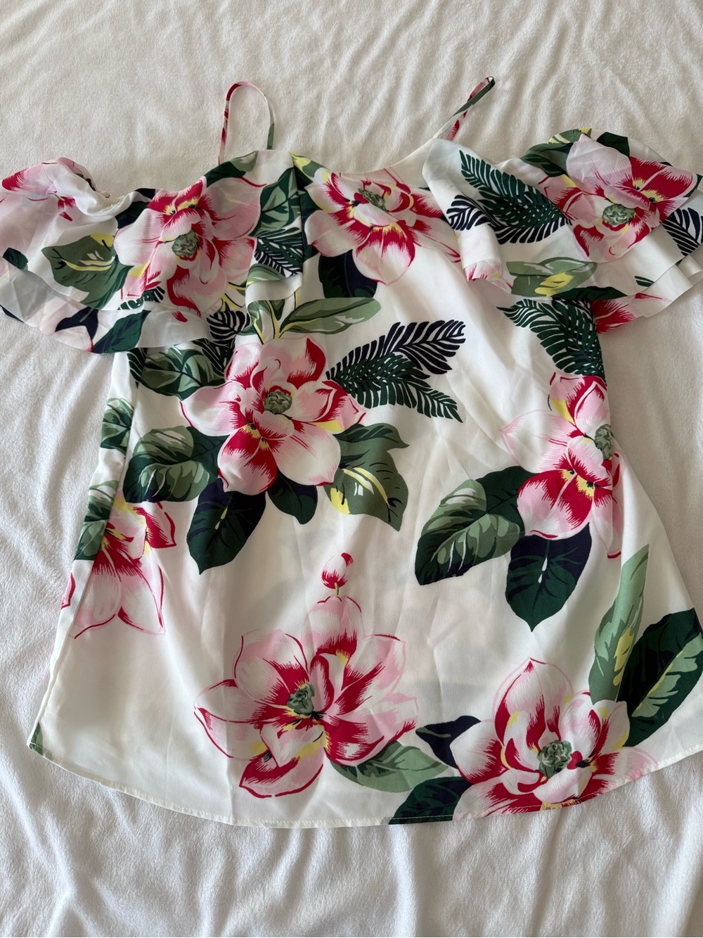 NWT Banana Republic Off-Shoulder Floral Tank Top - White with Pink & Green